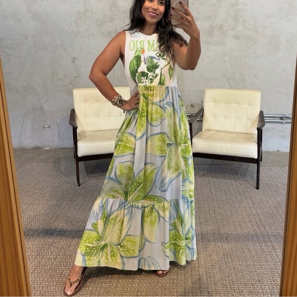 FARM Rio Green and Blue Floral Tropical Dress Size M - Picture 4 of 9